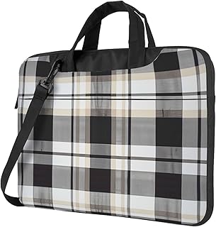 Sac à bandoulière pour ordinateur portable imprimé lignes à carreaux gris, triple couche de protection antichoc pour ordinateur portable pour homme et femme